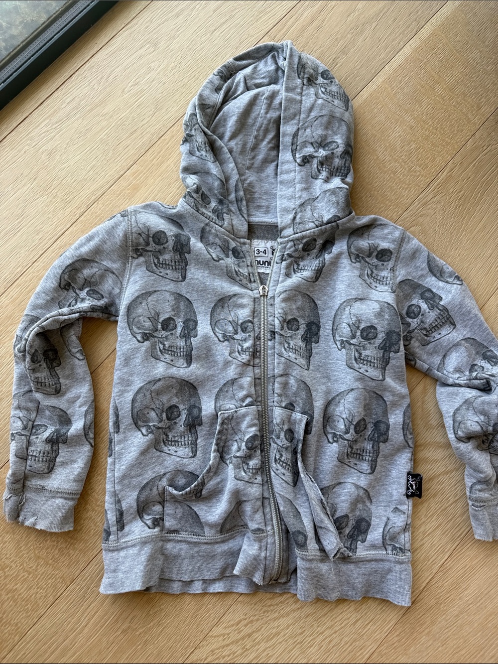 nununu 3/4 Gray Skull Print Zip Hoodie👀💀🖤